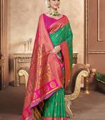 Sangam prints green silk woven work festival saree