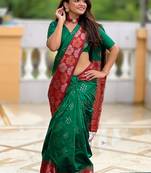 Green zari woven soft silk women's saree with blouse piece