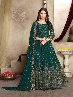 Teal green georgette embroidered salwar suit for wedding 1