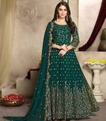 Teal green georgette embroidered salwar suit for wedding