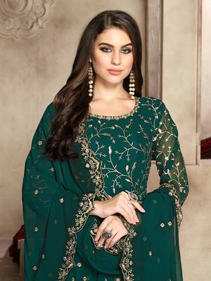 Teal green georgette embroidered salwar suit for wedding 2