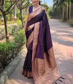 Purple zari woven Banarasi silk blend women's saree with blouse piece