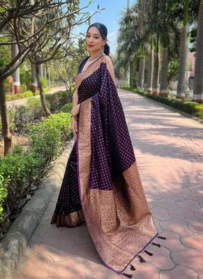 Purple zari woven Banarasi silk blend women's saree with blouse piece 2