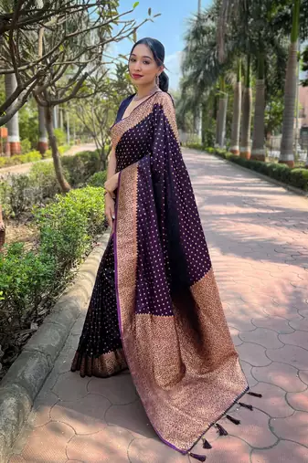 Purple zari woven Banarasi silk blend women's saree with blouse piece