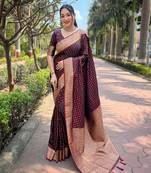 Maroon zari woven Banarasi silk blend women's saree with blouse piece