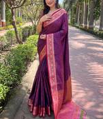 Navy blue zari woven kashmiri silk women's saree with blouse piece