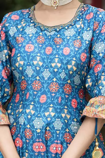 Wedding designer blue soft dola silk anarkali suit with dupatta