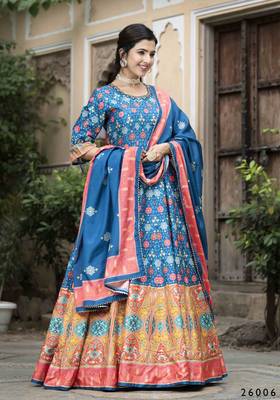 Wedding designer blue soft dola silk anarkali suit with dupatta 1