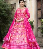 Wedding designer pink soft dola silk anarkali suit with dupatta