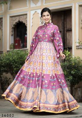 Wedding designer purple soft dola silk anarkali suit with dupatta 1