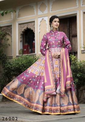 Wedding designer purple soft dola silk anarkali suit with dupatta 4
