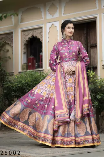 Wedding designer purple soft dola silk anarkali suit with dupatta