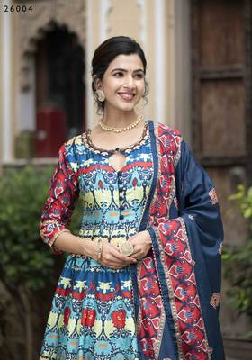 Wedding designer multi soft dola silk anarkali suit with dupatta 3