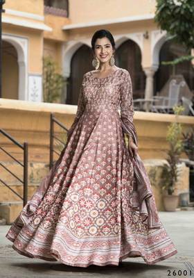 Wedding designer palemauve soft dola silk anarkali suit with dupatta 1