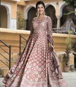 Wedding designer palemauve soft dola silk anarkali suit with dupatta