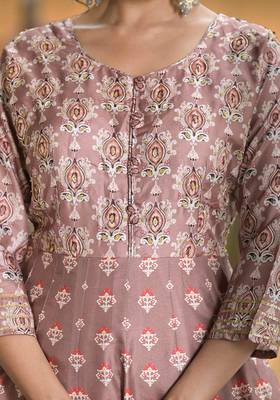 Wedding designer palemauve soft dola silk anarkali suit with dupatta 2