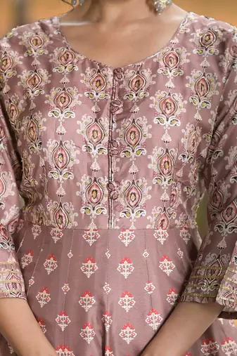 Wedding designer palemauve soft dola silk anarkali suit with dupatta