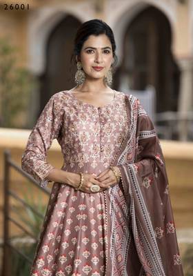 Wedding designer palemauve soft dola silk anarkali suit with dupatta 3