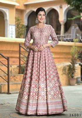 Wedding designer palemauve soft dola silk anarkali suit with dupatta 4