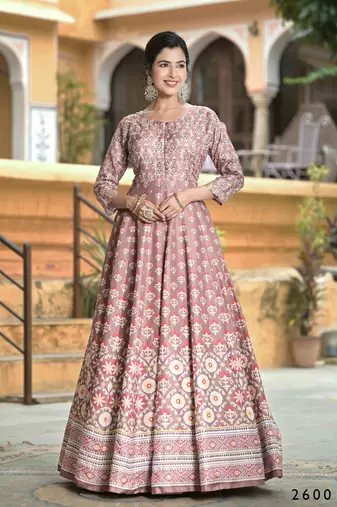 Wedding designer palemauve soft dola silk anarkali suit with dupatta