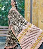Black printed cotton saree with blouse piece