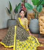 Black printed cotton saree with blouse piece