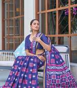 Purple printed cotton saree with blouse piece