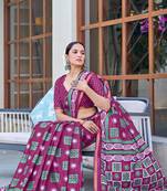 Pink printed cotton saree with blouse piece