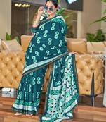 Green printed cotton saree with blouse piece
