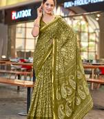 Green printed cotton saree with blouse piece