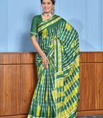 Green printed cotton saree with blouse piece