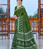 Green printed cotton saree with blouse piece