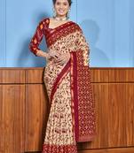 Red printed cotton saree with blouse piece