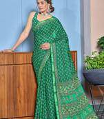 Green printed cotton saree with blouse piece