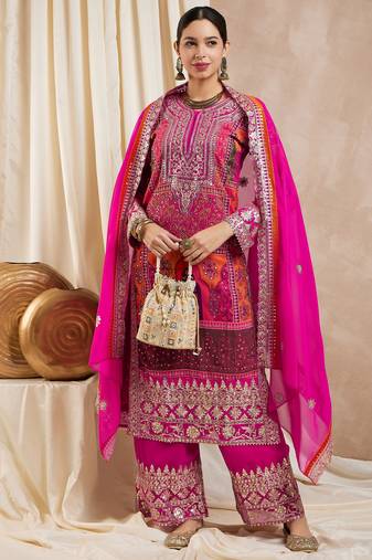 Rajgranth women's faux georgette fabric zari embroidery kurtaset with dupatta