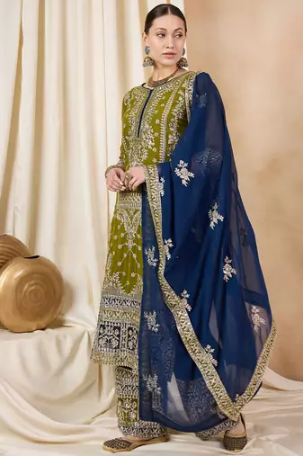 Rajgranth women's faux georgette fabric zari embroidery kurtaset with dupatta