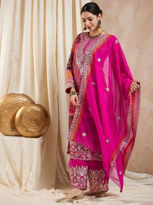 Rajgranth women's faux georgette fabric zari embroidery kurtaset with dupatta 3