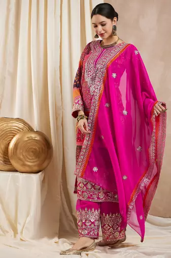 Rajgranth women's faux georgette fabric zari embroidery kurtaset with dupatta