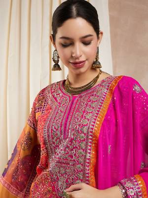Rajgranth women's faux georgette fabric zari embroidery kurtaset with dupatta 4