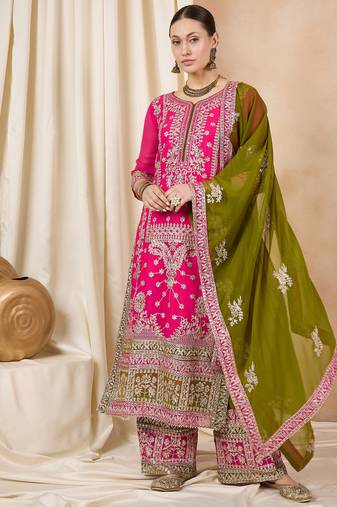 Rajgranth women's faux georgette fabric zari embroidery kurtaset with dupatta