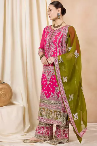 Rajgranth women's faux georgette fabric zari embroidery kurtaset with dupatta