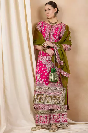 Rajgranth women's faux georgette fabric zari embroidery kurtaset with dupatta