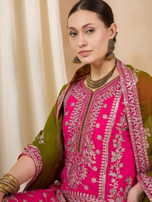 Rajgranth women's faux georgette fabric zari embroidery kurtaset with dupatta 4