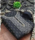 Grey cotton silk blend jacquard self design embellished kurta bottom dupatta set dress material