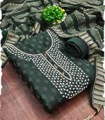 Green cotton silk blend jacquard self design embellished kurta bottom dupatta set dress material
