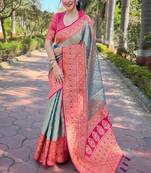 Blue zari woven pure tissue women's saree with blouse piece