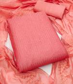 Peach chanderi cross head thread work sequins embellished striped unstitched dress material with dupatta