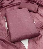 Mauve chanderi cross head thread work sequins embellished striped unstitched dress material with dupatta