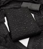 Black chanderi cross head thread work sequins embellished striped unstitched dress material with dupatta