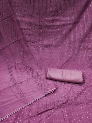 Dusty pink chanderi cross head thread work sequins embellished striped unstitched dress material with dupatta 3